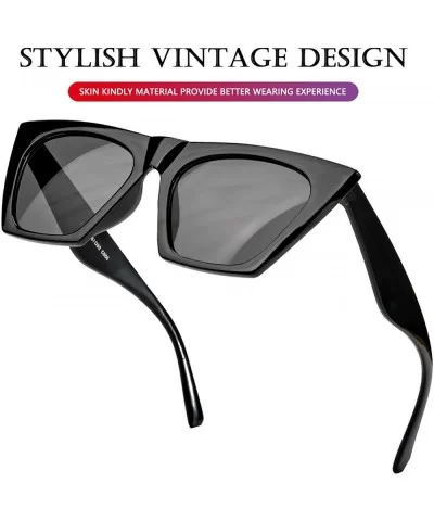 Women's Square Cat Eye Sunglasses Vintage Cateye Frame UV400 Protection Lens - A1 Black/Grey - CC18T9LH5Q2 $17.80 Sport