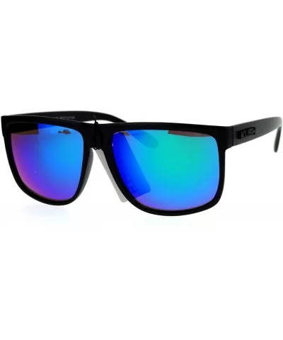 KUSH Square Sunglasses Mens Classic Black Shades Mirror Lens UV 400 - Matte Black (Teal Mirror) - CJ12NVE0H9J $16.24 Square