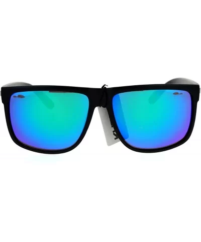 KUSH Square Sunglasses Mens Classic Black Shades Mirror Lens UV 400 - Matte Black (Teal Mirror) - CJ12NVE0H9J $16.24 Square