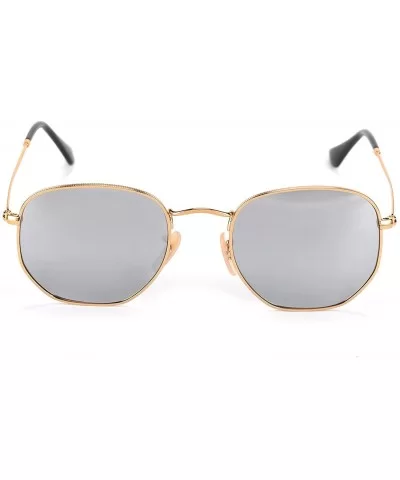 hexagonal Sunglasses for men women flash lens metal frame Classic vintage shades light weight JM001 - Gold - CP183R75KNE $37....