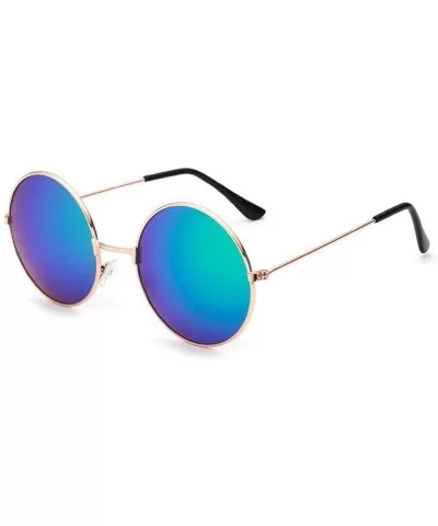 2019 Women Men Sunglasses Round Metal Frame Brand Designer Mirrored Blue - Green - C818YLYZLRD $10.21 Aviator