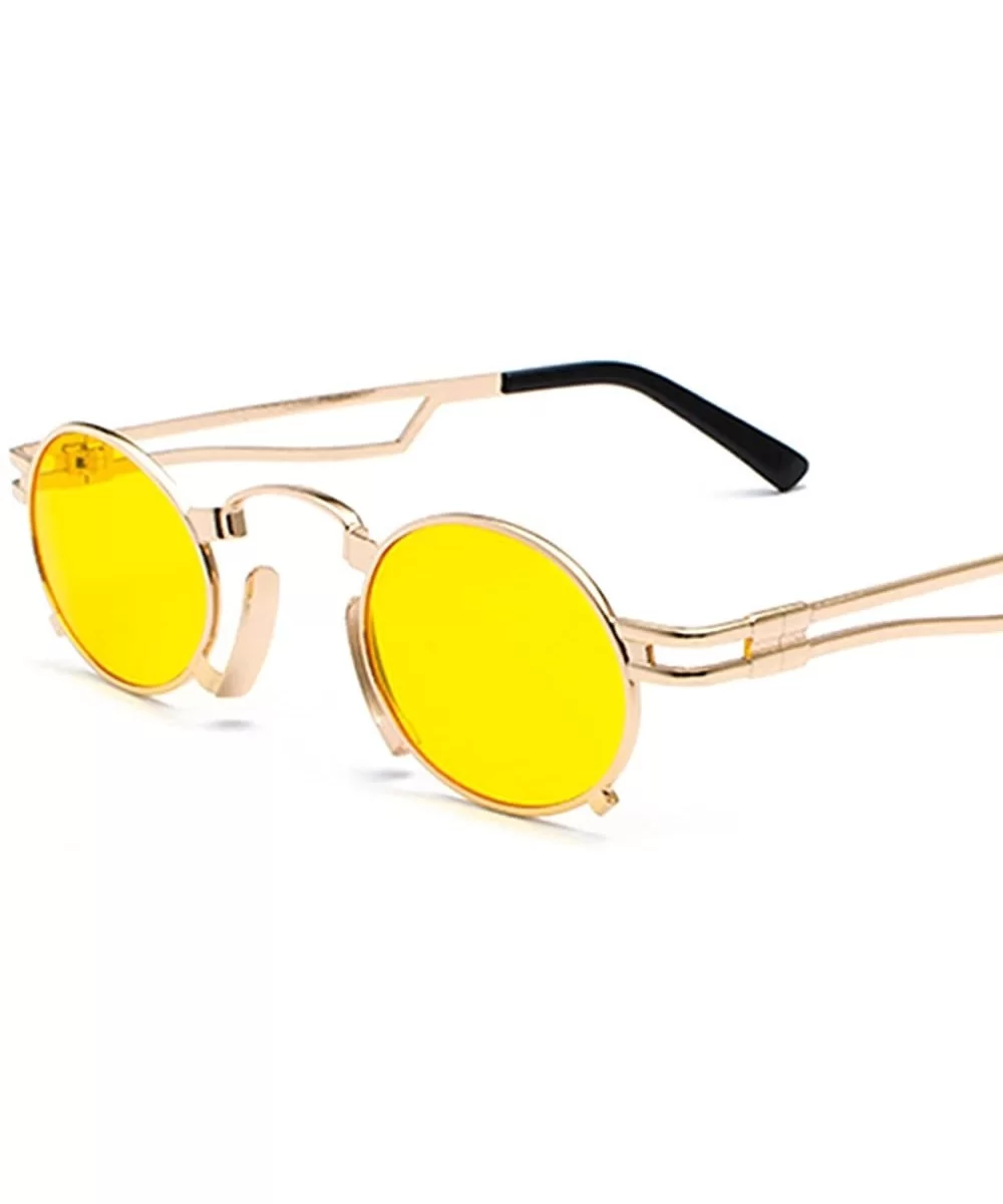 Punk Sunglasses Men Vintage Small Oval Sun Glasses For Women Summer 2018 UV400 - Gold With Yellow - CJ18D457SY4 $13.22 Oval