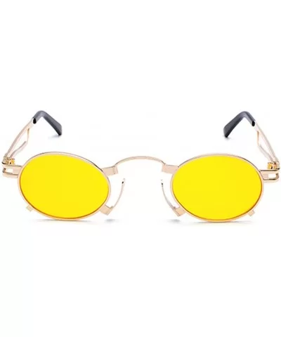 Punk Sunglasses Men Vintage Small Oval Sun Glasses For Women Summer 2018 UV400 - Gold With Yellow - CJ18D457SY4 $13.22 Oval