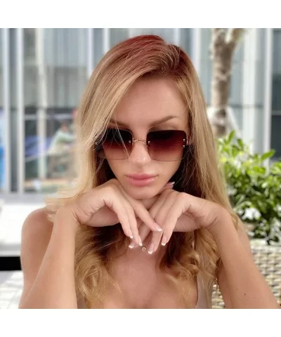 2019 New Women's Frameless Square Sunglasses Individual Irregular Frameless Retro Sunglasses UV400 - Brown - C4193IHA4DS $17....