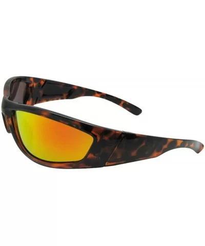 Wrap Around Color Mirror Polarized Sunglasses PSR29 - Tortoise Frame Gold Red Mirrored Gray Lenses - CY18LYZ3OD6 $25.01 Wrap