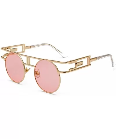 Women Men Retro Round Glasses Hollow Sunglasses Reflective Lens Metal Frame Sunglasses - Ocean Powder - CW18TXZINY4 $11.43 Oval