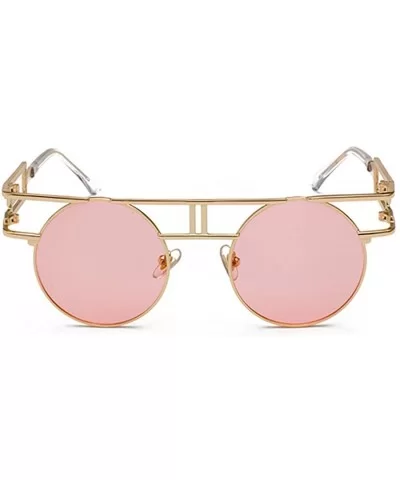 Women Men Retro Round Glasses Hollow Sunglasses Reflective Lens Metal Frame Sunglasses - Ocean Powder - CW18TXZINY4 $11.43 Oval