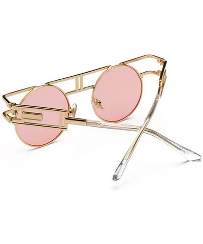 Women Men Retro Round Glasses Hollow Sunglasses Reflective Lens Metal Frame Sunglasses - Ocean Powder - CW18TXZINY4 $11.43 Oval