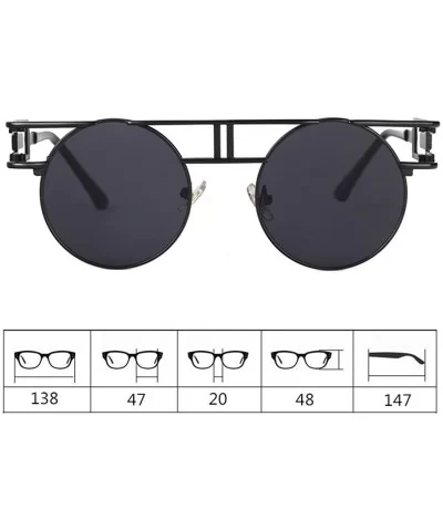 Women Men Retro Round Glasses Hollow Sunglasses Reflective Lens Metal Frame Sunglasses - Ocean Powder - CW18TXZINY4 $11.43 Oval