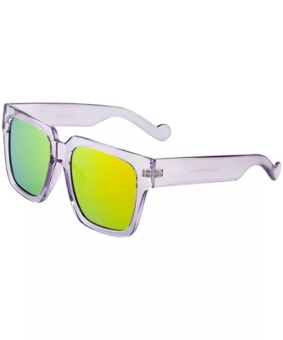 Thick Crystal Square Sunglasses Flat Color Mirror Lens - Purple/Yellow-green - C212O0W7ETY $11.62 Round