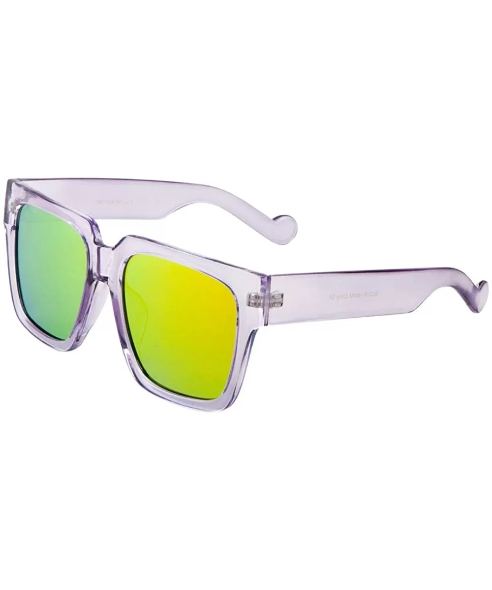 Thick Crystal Square Sunglasses Flat Color Mirror Lens - Purple/Yellow-green - C212O0W7ETY $11.62 Round