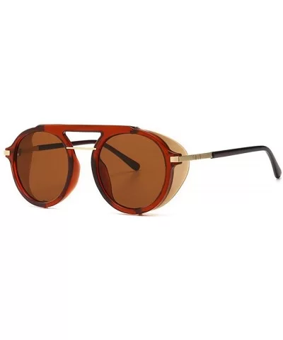 Fashion Round frame Lady Brand Designer punk style glasses Vintage men Anti-wind sunglasses UV400 - Brown - CB18S55G2X7 $16.1...