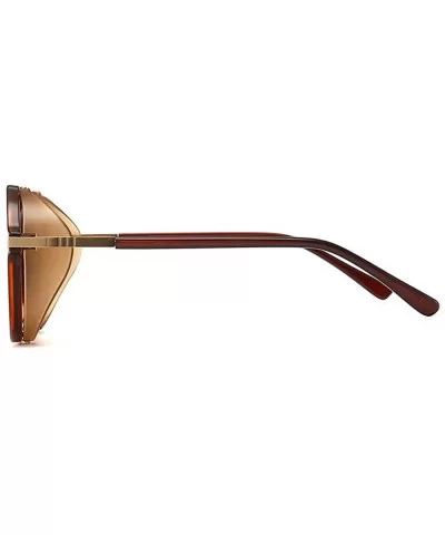 Fashion Round frame Lady Brand Designer punk style glasses Vintage men Anti-wind sunglasses UV400 - Brown - CB18S55G2X7 $16.1...