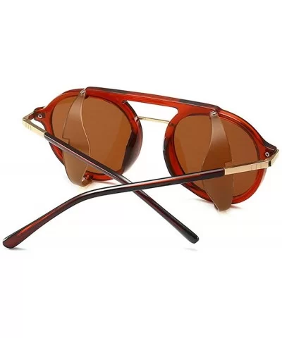 Fashion Round frame Lady Brand Designer punk style glasses Vintage men Anti-wind sunglasses UV400 - Brown - CB18S55G2X7 $16.1...