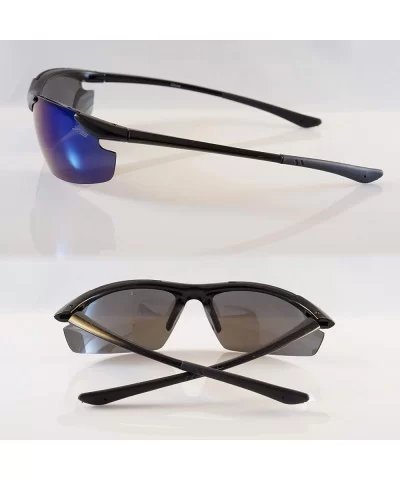 Polarized Mirrored Extreme Sports Wrap Sunglasses P018 - Blue Rv - CE18H9TGERZ $17.56 Sport