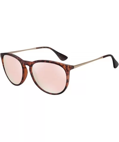 Polarized Sunglasses for Women Vintage Retro Round Mirrored Lens - Leopard Frame Light Pink Lens - CJ19CKT088A $22.64 Sport