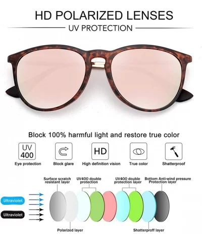 Polarized Sunglasses for Women Vintage Retro Round Mirrored Lens - Leopard Frame Light Pink Lens - CJ19CKT088A $22.64 Sport