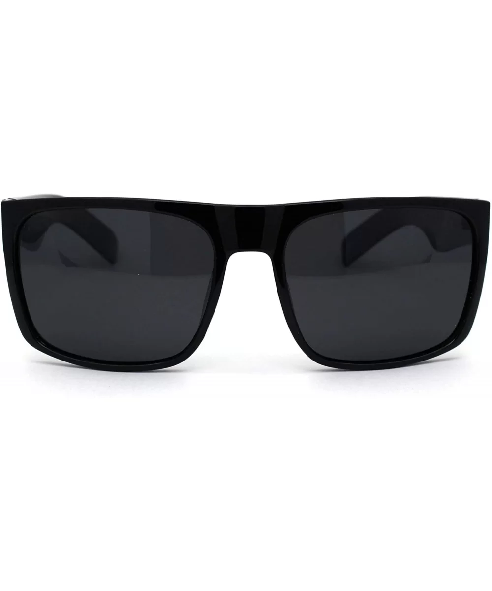 No Glare Polarized Lens Flat Top Hipster Plastic Horn Rim Sunglasses - Shiny Black Black - CR195KEQDCS $20.28 Oversized