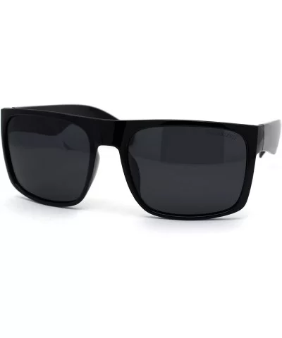 No Glare Polarized Lens Flat Top Hipster Plastic Horn Rim Sunglasses - Shiny Black Black - CR195KEQDCS $20.28 Oversized