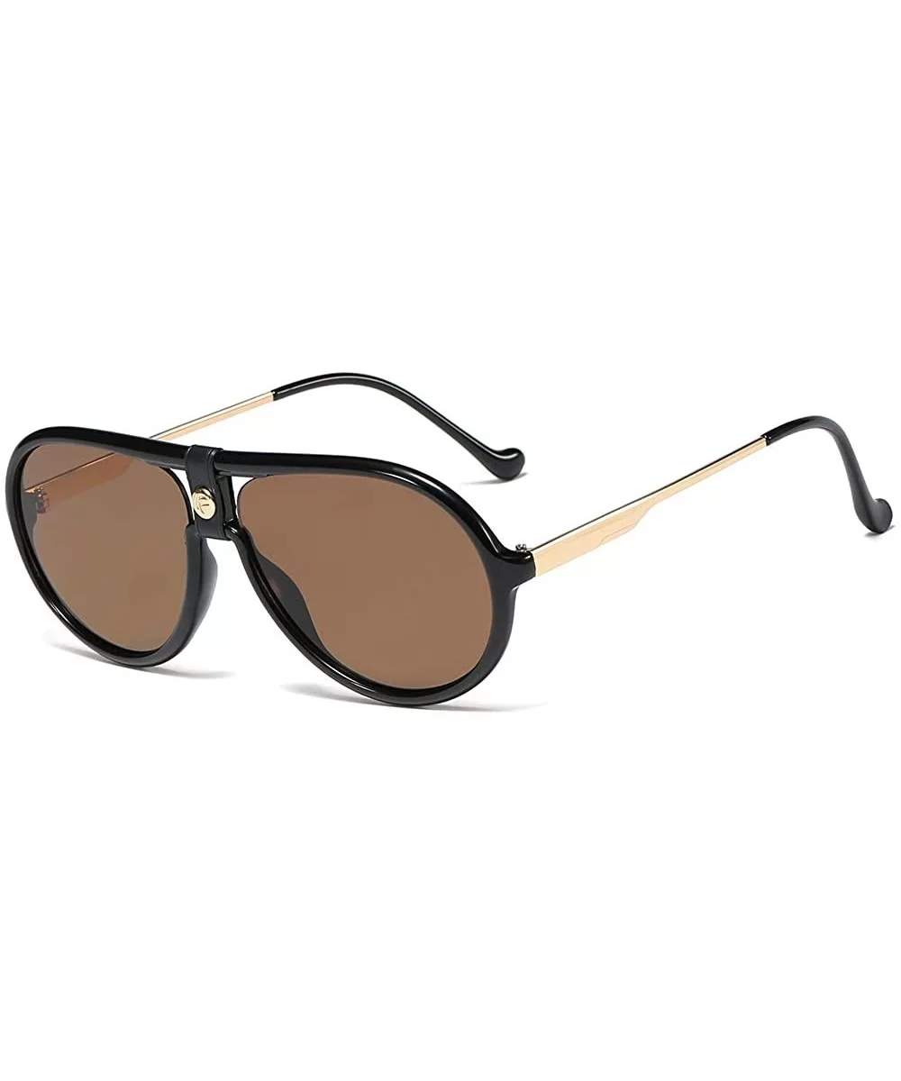 Leather sunglasses Pilot Sunglasses Women Men Vintage Oversizd Glasses Mirror Lens - 2 - C718Z752WIX $27.40 Square