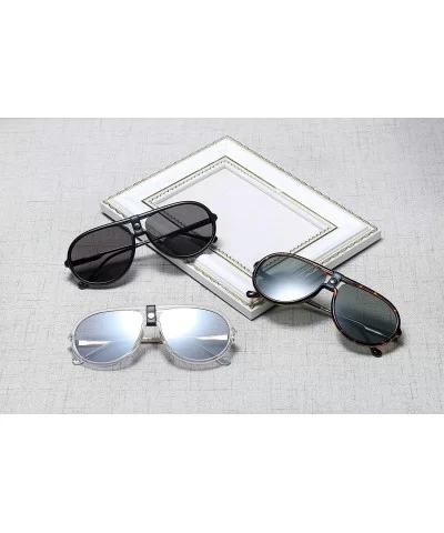 Leather sunglasses Pilot Sunglasses Women Men Vintage Oversizd Glasses Mirror Lens - 2 - C718Z752WIX $27.40 Square