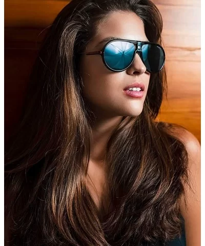 Leather sunglasses Pilot Sunglasses Women Men Vintage Oversizd Glasses Mirror Lens - 2 - C718Z752WIX $27.40 Square