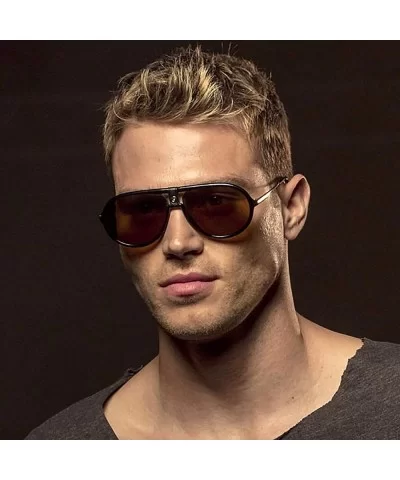 Leather sunglasses Pilot Sunglasses Women Men Vintage Oversizd Glasses Mirror Lens - 2 - C718Z752WIX $27.40 Square