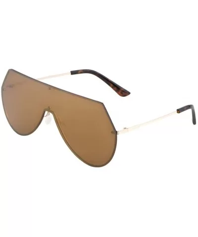 Rimless Oversized Flat Top Shield Aviator Sunglasses - Gold & Tortoise Frame - CR185869G0N $15.35 Rimless