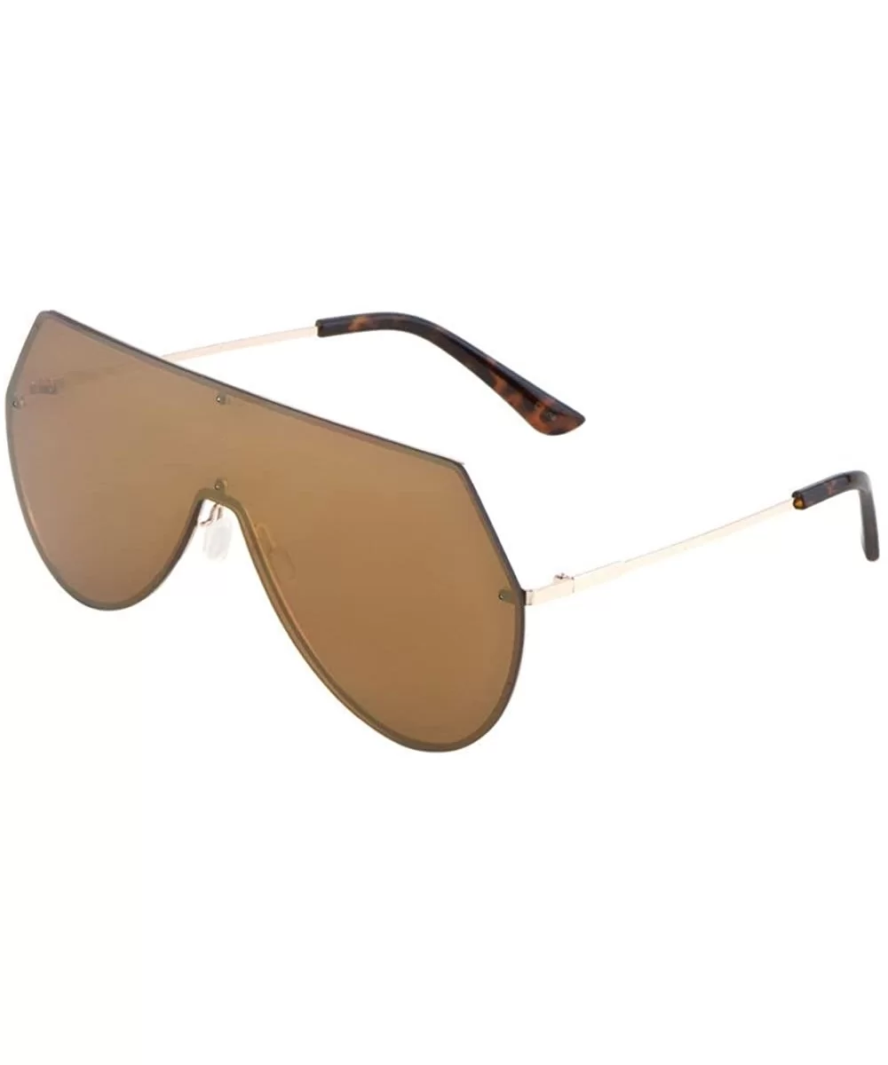 Rimless Oversized Flat Top Shield Aviator Sunglasses - Gold & Tortoise Frame - CR185869G0N $15.35 Rimless