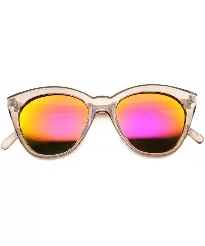 Women's Crystal Translucent Frame Flash Mirror Lens Round Cat Eye Sunglasses 52mm - Brown / Magenta - C4122XJC4IX $12.32 Round