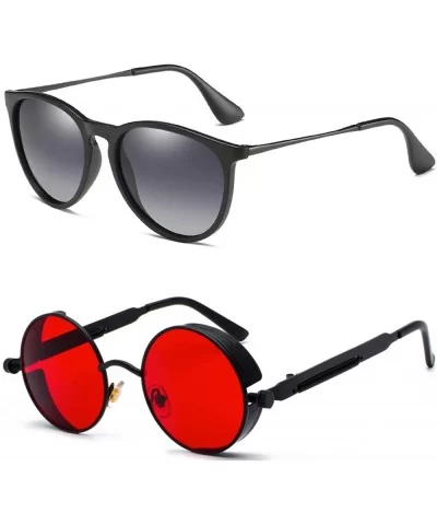 Retro Gothic Steampunk Sunglasses for Women Men Round Lens Metal Frame - Red Round & Retro Polarized Sunglasses - C618Z3NMGSU...
