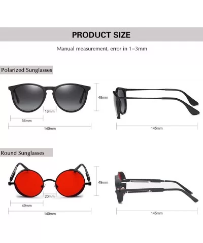 Retro Gothic Steampunk Sunglasses for Women Men Round Lens Metal Frame - Red Round & Retro Polarized Sunglasses - C618Z3NMGSU...