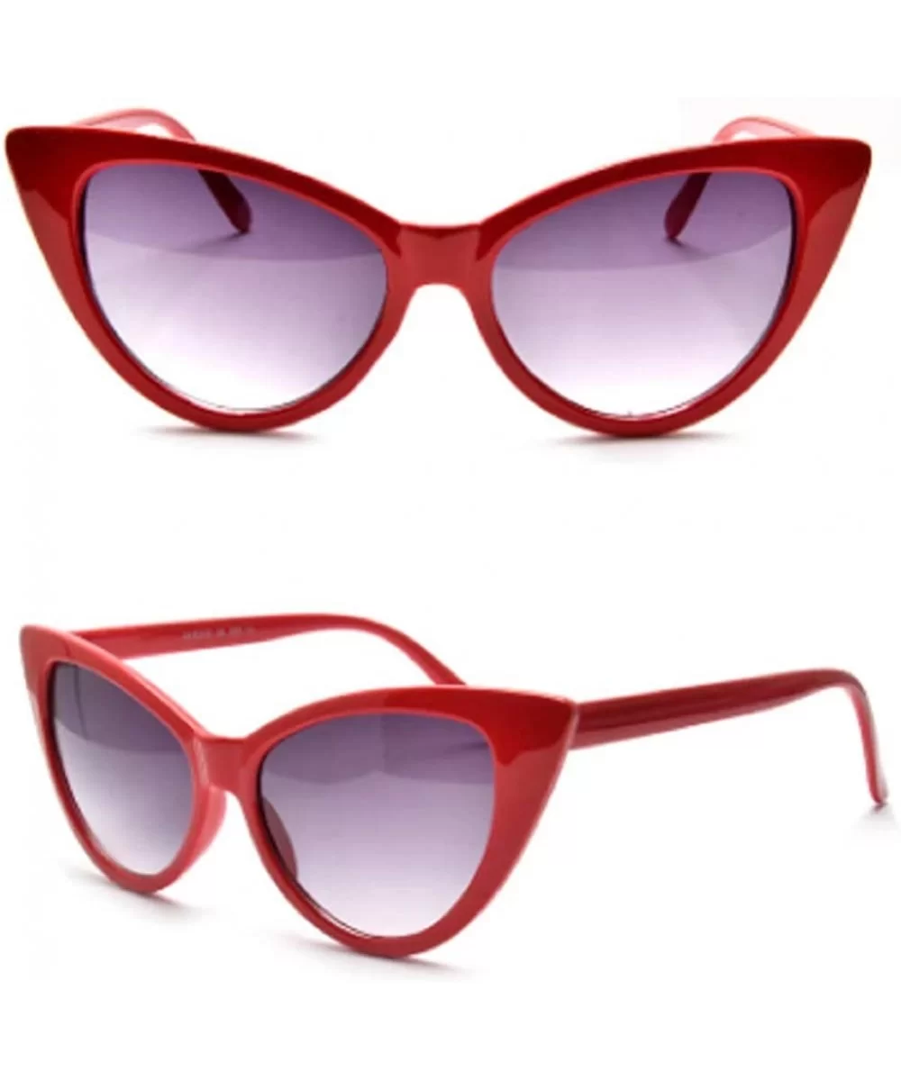 Super Cateyes Vintage Inspired Fashion Mod Chic High Pointed Cat Eye Sunglasses Glasses - Red - C212BV4YAFP $13.36 Round