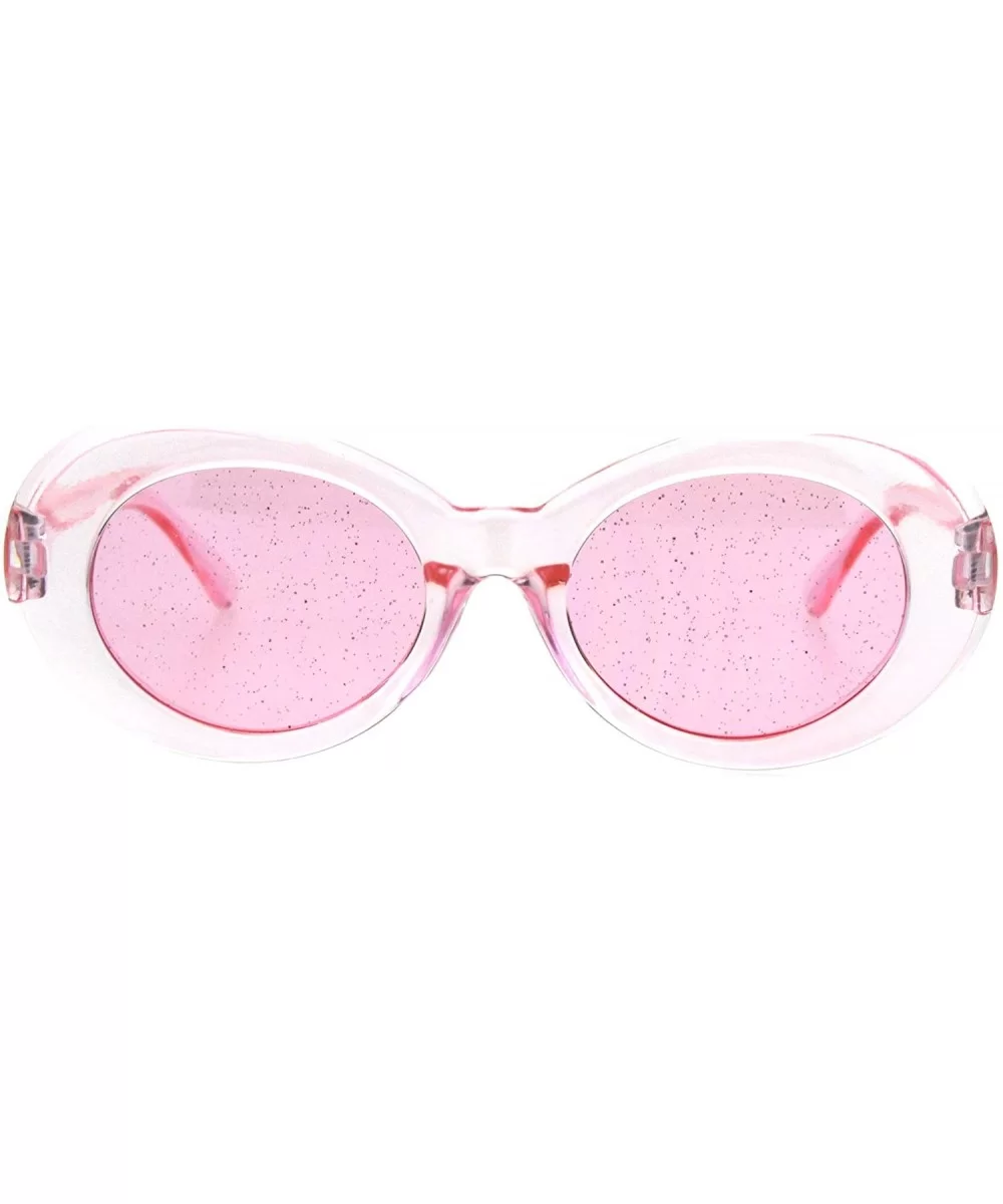 Womens Round Oval Glitter Lens Thick Plastic Mod Retro Sunglasses - Pink - C718H0Q8HS5 $12.92 Oval