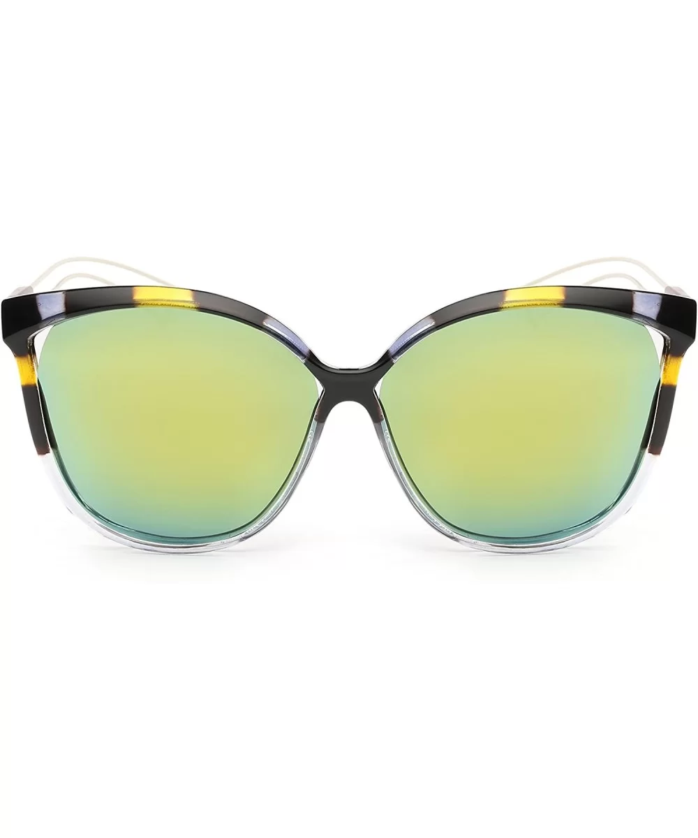 Mirrored Cat Eye Sunglasses Oversized Sunglasses for Women - Yellow Glaze - CE18GYZCZD9 $13.14 Cat Eye