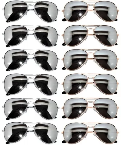 12 Pack Aviator Eyeglasses Metal Gold - Silver - Black Frame Colored Mirror Lens OWL. - CF127C95HPB $41.01 Aviator