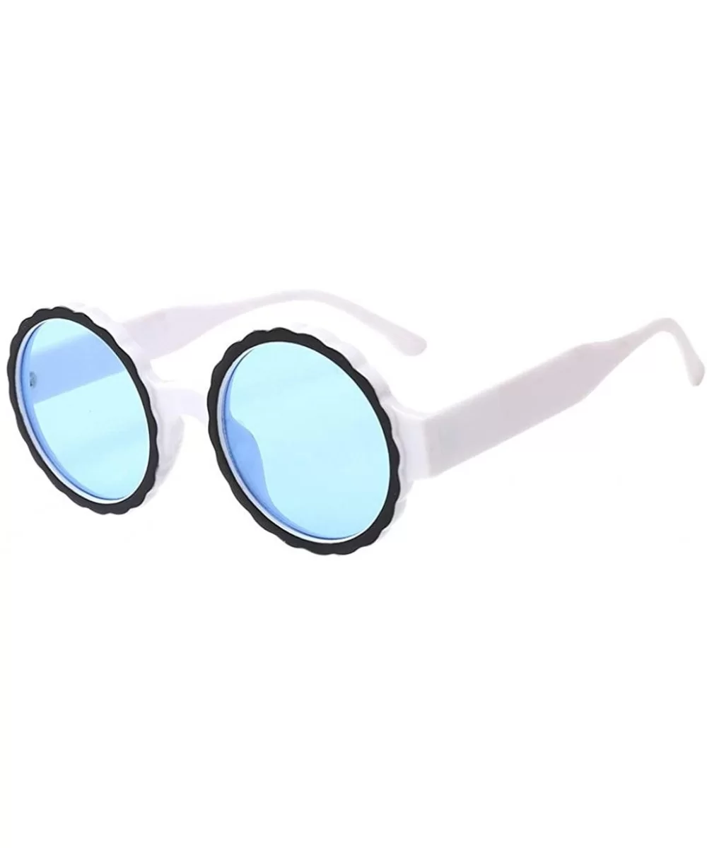 Vintage Sunglasses-Women's Fashion Round Frame Sunglasses Gas Glasses - Blue - C918RS2M7YZ $8.56 Round