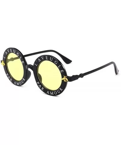 Retro Round Sunglasses English Letters Little Bee Sun Glasses Men Random Color - Black Yellow - C618XE0M8UY $12.99 Aviator