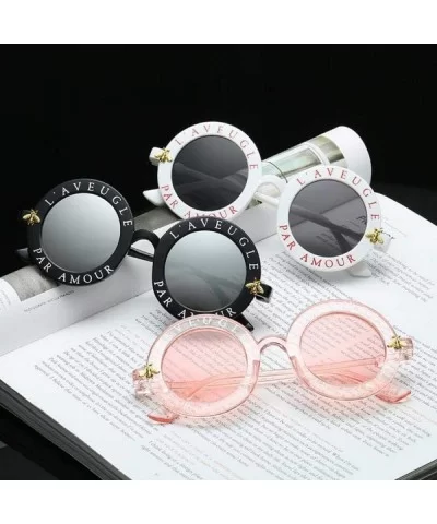 Retro Round Sunglasses English Letters Little Bee Sun Glasses Men Random Color - Black Yellow - C618XE0M8UY $12.99 Aviator