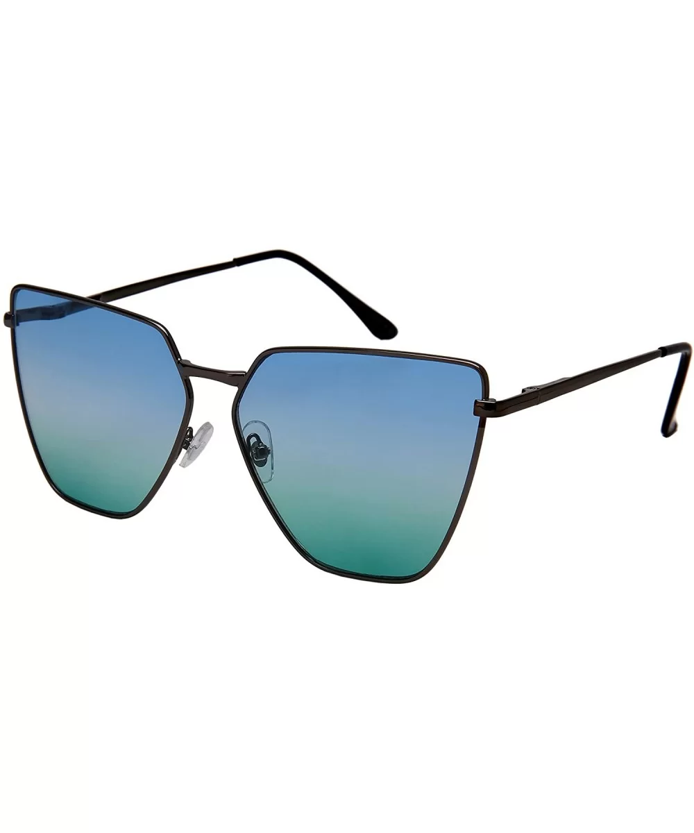 Oversized Cat Eye Flat Lens Sunnies Spring Hinge W/Fiber Case M3158S - Gunmetal/Blue-green Lens - CG187IYGUL2 $12.23 Oversized