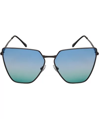 Oversized Cat Eye Flat Lens Sunnies Spring Hinge W/Fiber Case M3158S - Gunmetal/Blue-green Lens - CG187IYGUL2 $12.23 Oversized