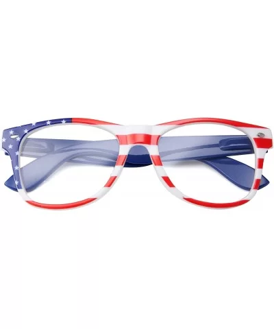 NON-Prescription USA American Patriot Flag Glasses - Stripe Blue Arm - CI182ZXKQEX $14.09 Wayfarer