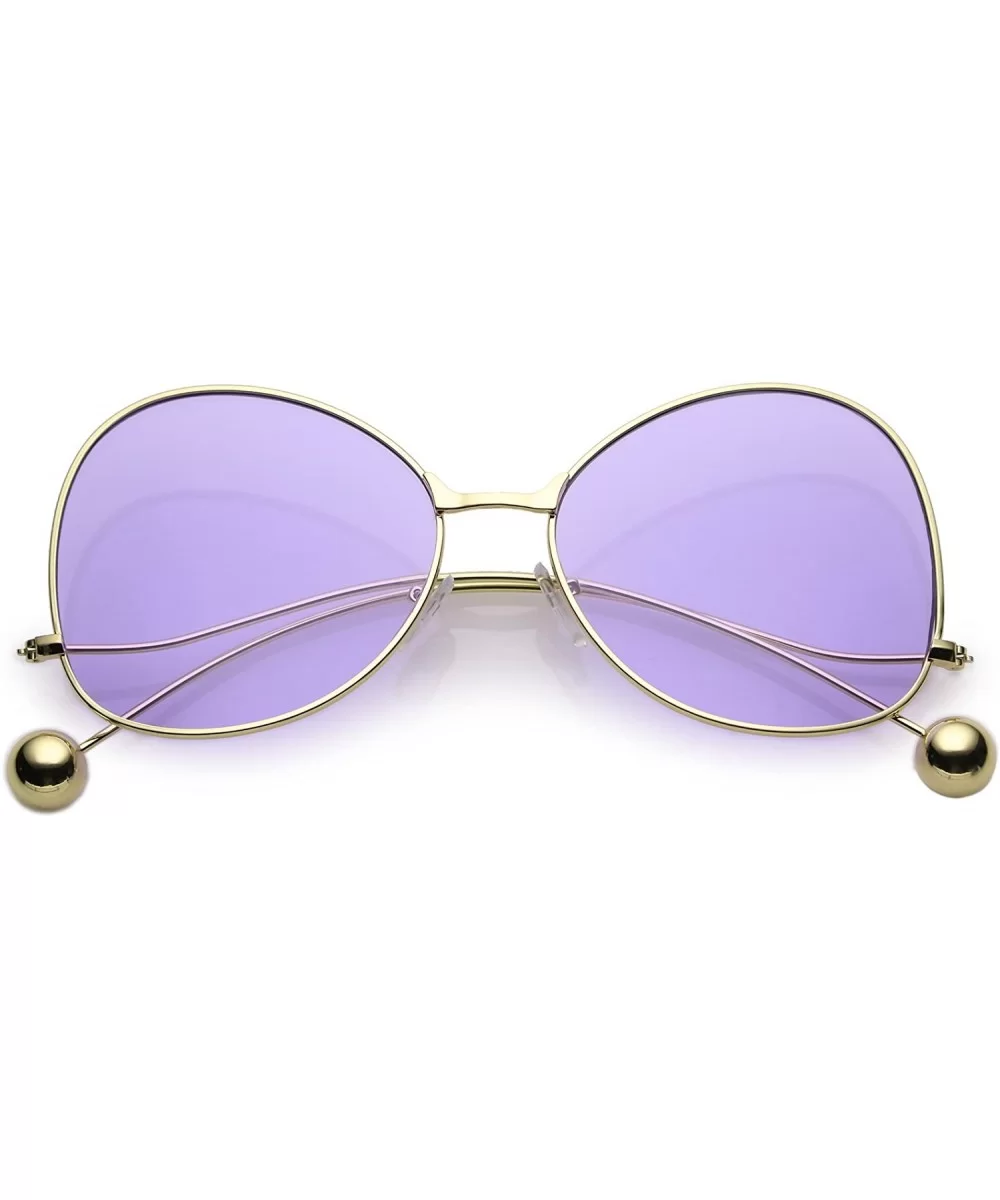 Women's Thin Curved Metal Arms Ball Accents Color Flat Lens Butterfly Sunglasses 56mm - Gold / Purple - CM183NH2QQT $16.52 Bu...