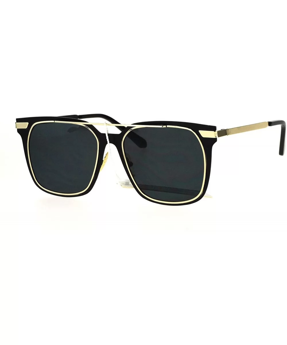 Metal Horn Rim Color Mirror Lens Retro Vintage Style Sunglasses - Black Gold - CB17YDDWZLG $17.82 Rectangular