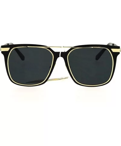 Metal Horn Rim Color Mirror Lens Retro Vintage Style Sunglasses - Black Gold - CB17YDDWZLG $17.82 Rectangular