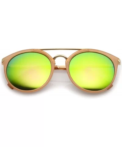 Modern Double Bridge Colored Mirror Lens Round Aviator Sunglasses 57mm - Pink-gold / Green Mirror - CU12NYYL8UB $13.85 Aviator