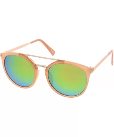 Modern Double Bridge Colored Mirror Lens Round Aviator Sunglasses 57mm - Pink-gold / Green Mirror - CU12NYYL8UB $13.85 Aviator