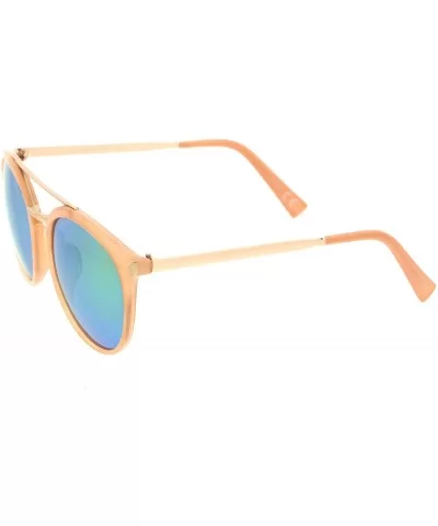 Modern Double Bridge Colored Mirror Lens Round Aviator Sunglasses 57mm - Pink-gold / Green Mirror - CU12NYYL8UB $13.85 Aviator