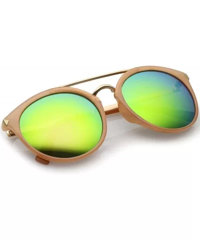 Modern Double Bridge Colored Mirror Lens Round Aviator Sunglasses 57mm - Pink-gold / Green Mirror - CU12NYYL8UB $13.85 Aviator