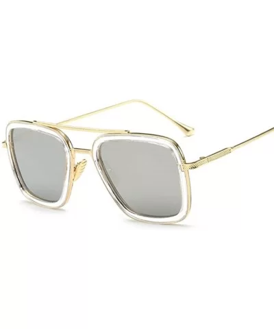 Fashion Flight Style Sunglasses Men Square Sunglasses Women - Goldtranssilver - CK190SD9ZLG $44.50 Square